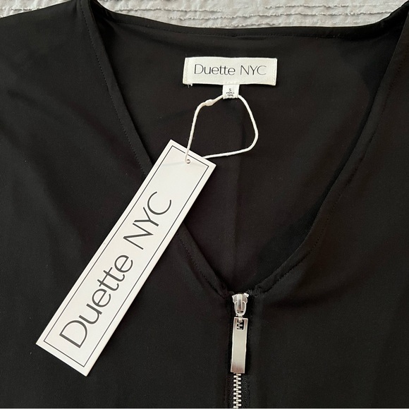 Duette NYC Black Stretchy Zip Front V-Neck Dress with Dolman Sleeves - Picture 8 of 9